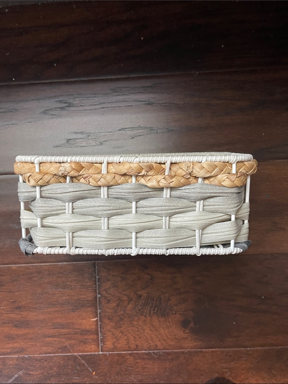 Woven Rectangular Storage Basket in Natural, Gray and White - Unbranded - Picture 3 of 7
